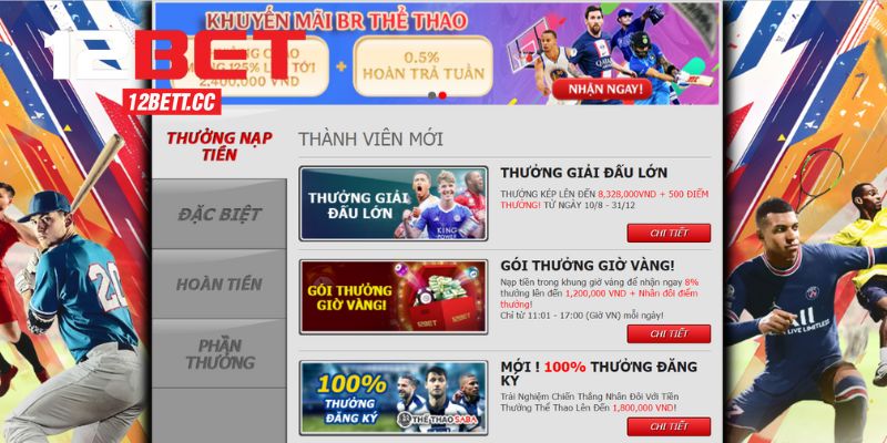 Thể Thao 12BET Nhiều Ưu Đãi Cực Hấp Dẫn 